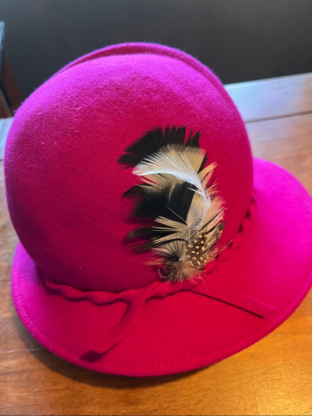 Vintage Lancaster Women's Wool Fedora Hat 1970s with Guinea Feather Accent